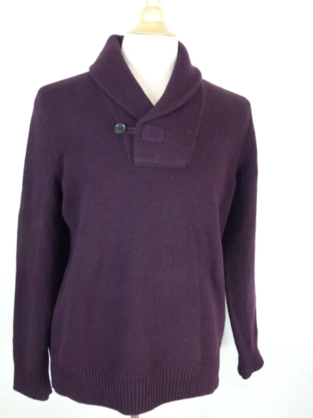 BANANA REPUBLIC burgundy  maroon red MERINO wool shawl collar Sweater L